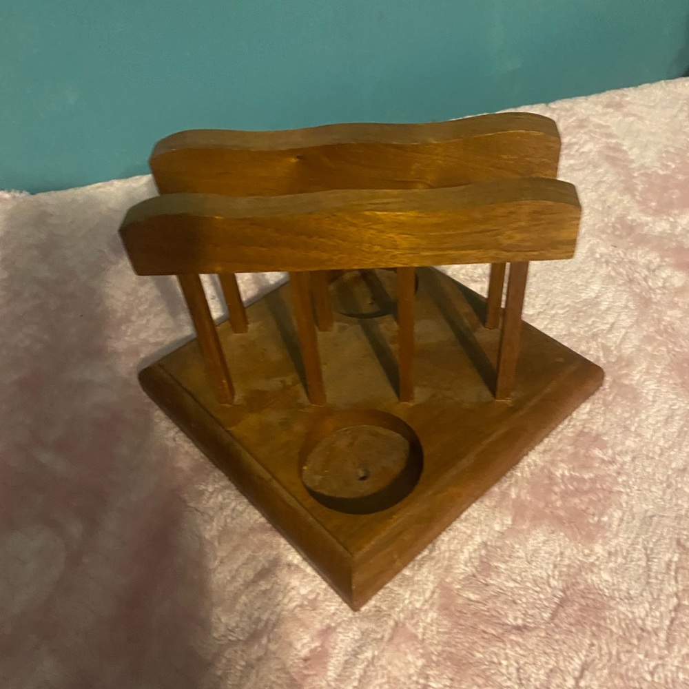 Wooden napkin and salt and pepper holder